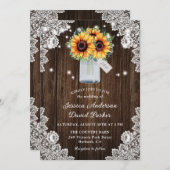 Invitation Mariage de tournesol en dentelle de bois rustique (Devant / Derrière)