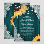 Invitation Mariage de tournesol en dentelle de bois Turquoise (Devant / Derrière)