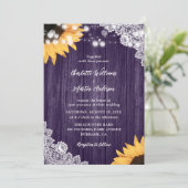 Invitation Mariage de tournesol en dentelle de bois violet (Debout devant)