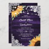 Invitation Mariage de tournesol en dentelle violette Eucalypt (Devant / Derrière)