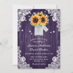 Invitation Mariage de tournesol en dentelle violette rustique