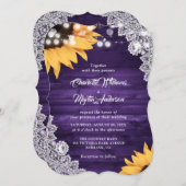 Invitation Mariage de tournesol en dentelle violette rustique (Devant / Derrière)