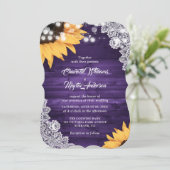 Invitation Mariage de tournesol en dentelle violette rustique (Debout devant)