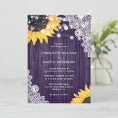 Invitation Mariage de tournesol en dentelle violette rustique (Debout devant)