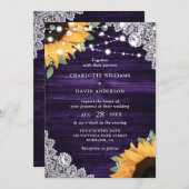 Invitation Mariage de tournesol en dentelle violette rustique (Devant / Derrière)