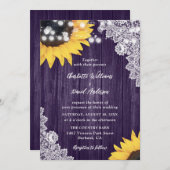 Invitation Mariage de tournesol en dentelle violette rustique (Devant / Derrière)