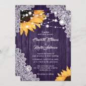 Invitation Mariage de tournesol en dentelle violette rustique (Devant / Derrière)