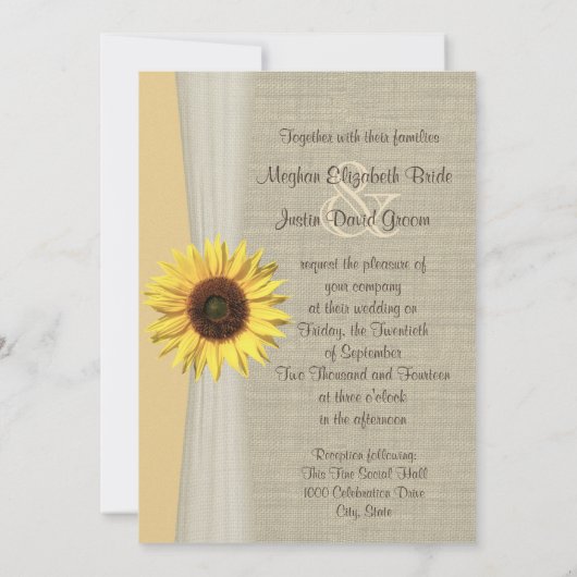 Invitation Mariage de tournesol et de burlap (Dos)
