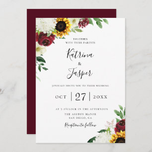 Invitation Mariage de tournesol floral de Bourgogne