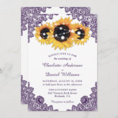 Invitation Mariage de tournesol jaune violet rustique (Devant / Derrière)