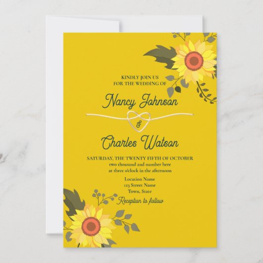 Invitation Mariage de tournesol moderne (Devant)