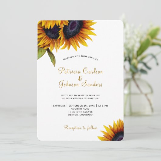 Invitation Mariage de tournesol moderne rustique (Debout devant)