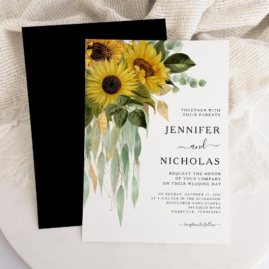 Invitation Mariage De Tournesol Noir Et Blanc Moderne