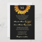 Invitation Mariage de tournesol noir et or brillant (Devant)