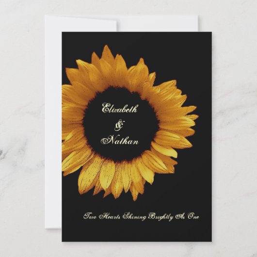 Invitation Mariage de tournesol noir et or brillant (Dos)