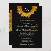 Invitation Mariage de tournesol noir et or brillant (Devant / Derrière)