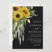 Invitation Mariage de tournesol noir moderne (Devant)