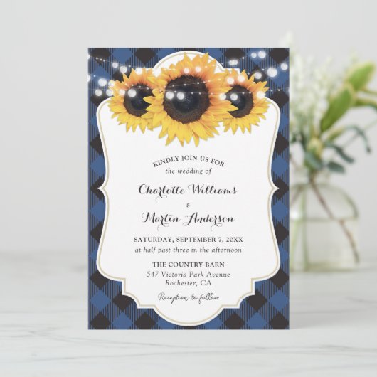 Invitation Mariage de tournesol Plaid Buffalo bleu (Debout devant)