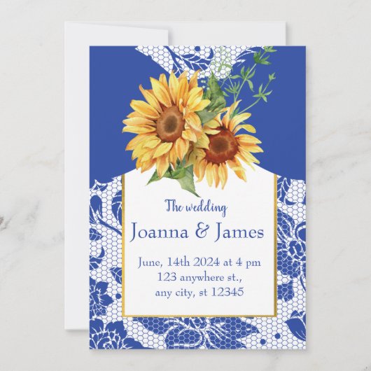 Invitation Mariage de tournesol Royal Blue Lace (Devant)