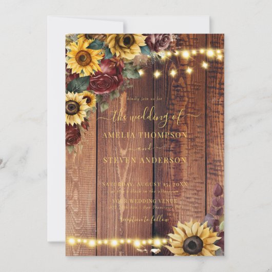Invitation Mariage de tournesol rustique (Devant)