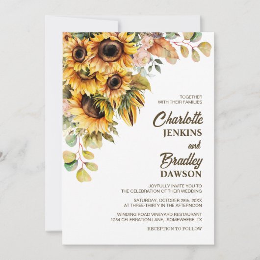 Invitation Mariage de tournesol rustique (Devant)