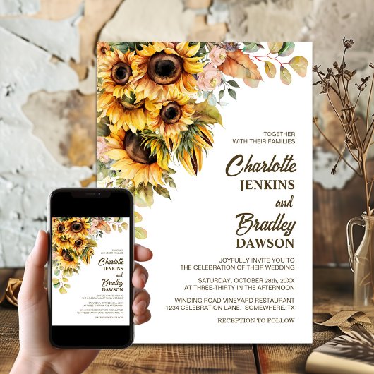 Invitation Mariage de tournesol rustique