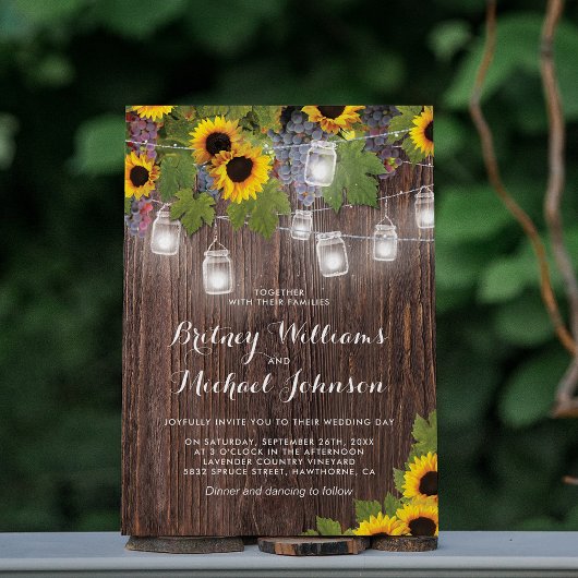 Invitation Mariage de tournesol rustique