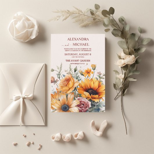 Invitation Mariage de tournesol rustique