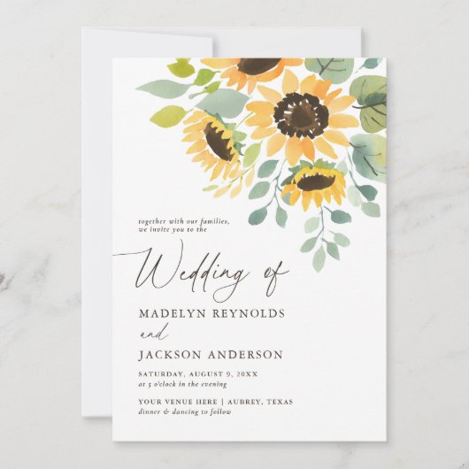 Invitation Mariage de tournesol rustique (Devant)