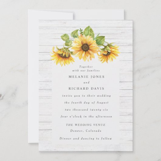 Invitation Mariage de tournesol rustique (Devant)