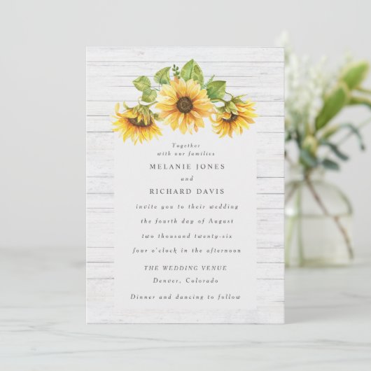 Invitation Mariage de tournesol rustique (Debout devant)