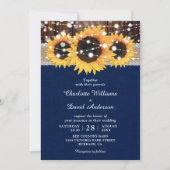 Invitation Mariage de tournesol rustique bleu marine (Devant)
