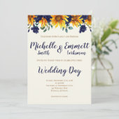 Invitation Mariage de tournesol rustique de la marine Blue Iv (Debout devant)