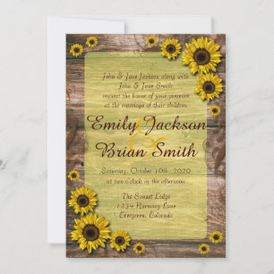 Invitation Mariage de tournesol rustique en bois