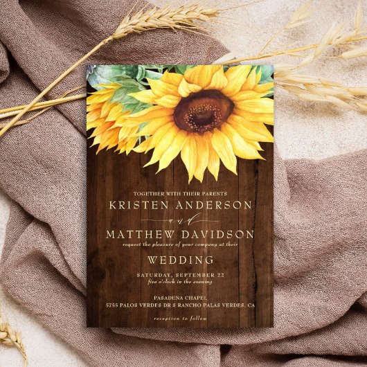 Invitation Mariage de tournesol rustique en bois