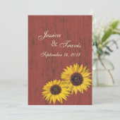 Invitation Mariage de tournesol rustique en bois de grange (Debout devant)