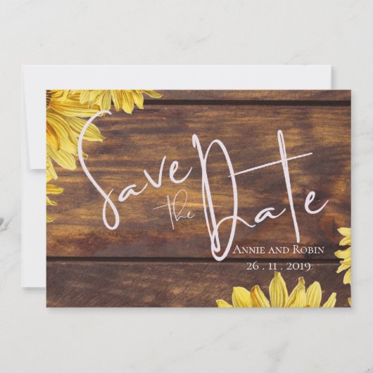 Invitation Mariage de tournesol rustique en bois Enregistrer (Devant)
