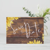 Invitation Mariage de tournesol rustique en bois Enregistrer (Debout devant)