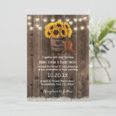 Invitation Mariage de tournesol rustique en tonneau de bois (Debout devant)