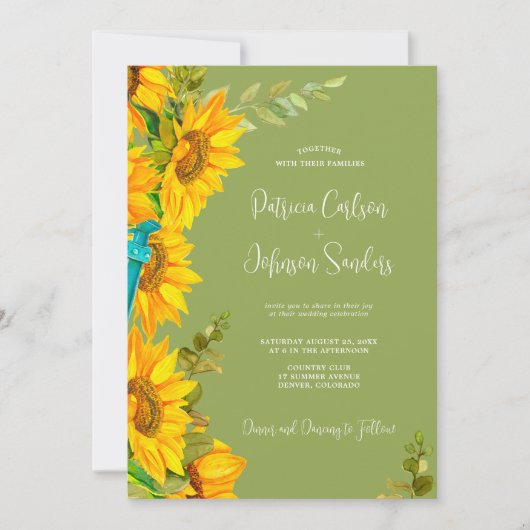 Invitation Mariage de tournesol rustique été code QR à RSVP (Devant)