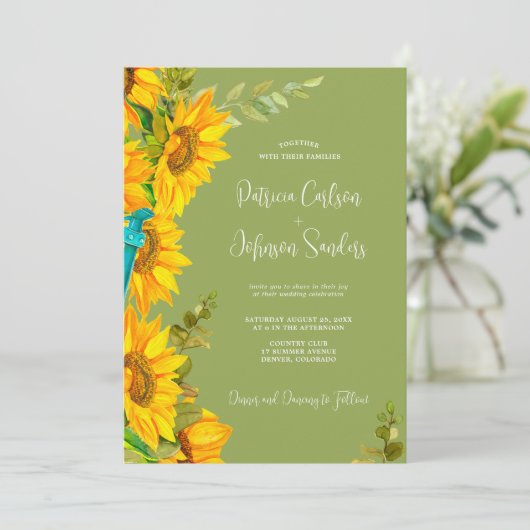 Invitation Mariage de tournesol rustique été code QR à RSVP (Debout devant)