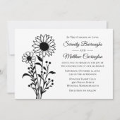 Invitation Mariage de tournesol rustique Floral Blanc noir (Devant)