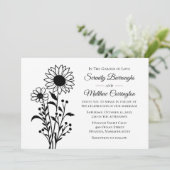 Invitation Mariage de tournesol rustique Floral Blanc noir (Debout devant)