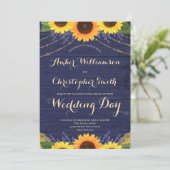 Invitation Mariage de tournesol Rustique Navy Blue String (Debout devant)
