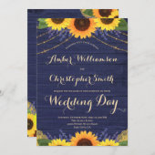 Invitation Mariage de tournesol Rustique Navy Blue String (Devant / Derrière)