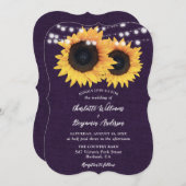 Invitation Mariage de tournesol violet Burlap (Devant / Derrière)