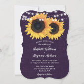 Invitation Mariage de tournesol violet Burlap (Devant)
