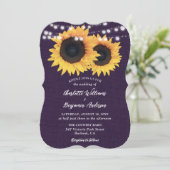 Invitation Mariage de tournesol violet Burlap (Debout devant)