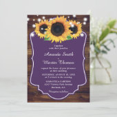 Invitation Mariage de tournesol violet en bois rustique (Debout devant)