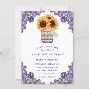 Invitation Mariage de tournesol violet rustique